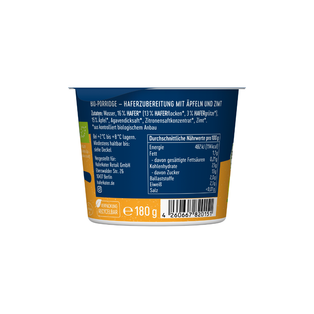 6 x Porridge Ready to eat Apfel-Zimt (bio, vegan)